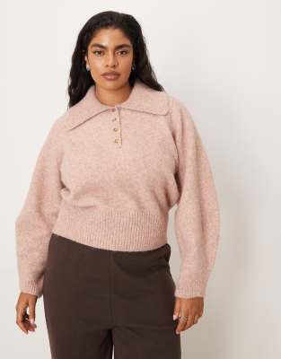 ASOS DESIGN Curve - Taillierter Pullover in Rosa mit Kragen