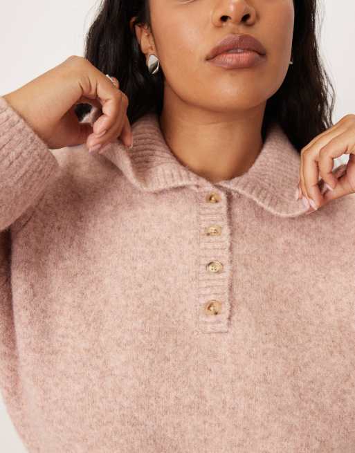 ASOS DESIGN Curve – Taillierter Pullover in Rosa mit Kragen, 4 von 4