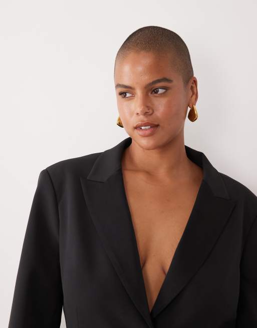ASOS DESIGN Curve taillierter Smoking-Blazer mit geformter Hüfte in Schwarz, 3 von 4