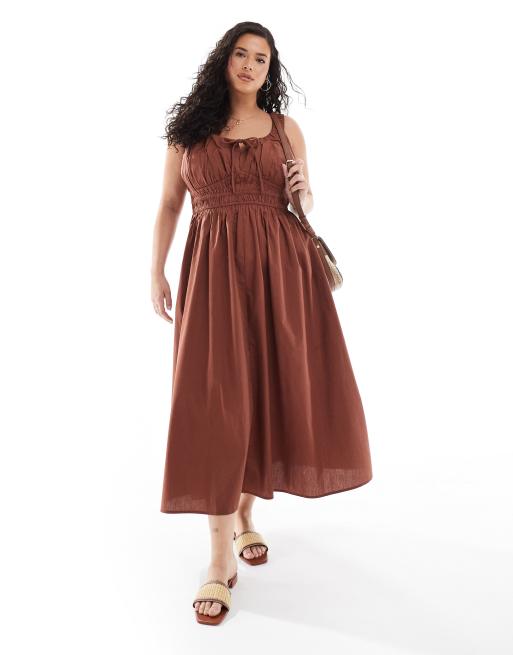 ASOS Design Curve – Tailliertes Midi-Sommerkleid in Schokoladenbraun mit breiten Trägern, 2 von 4