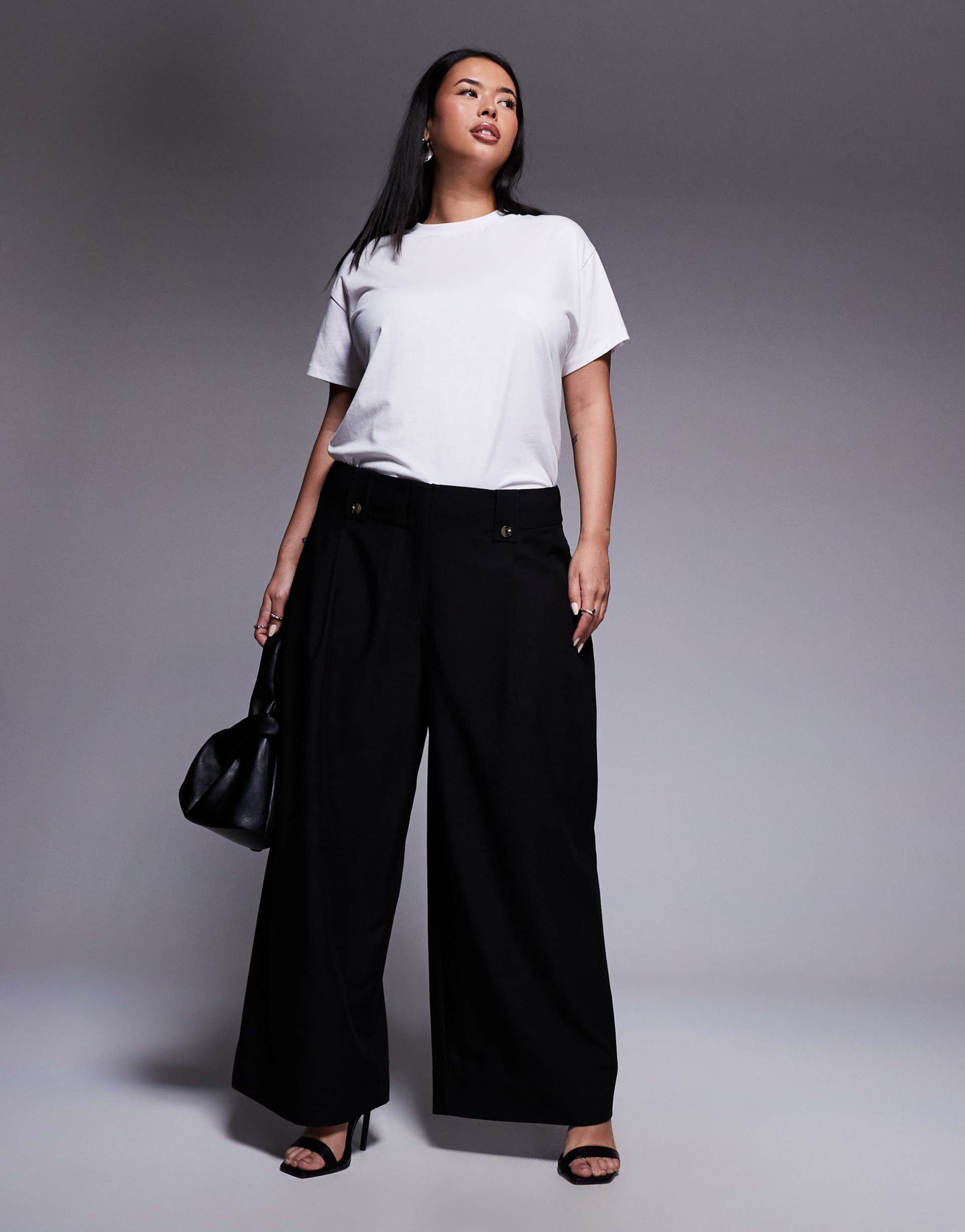 asos design curve tailored ankle grazer pants with tab waist detail in black