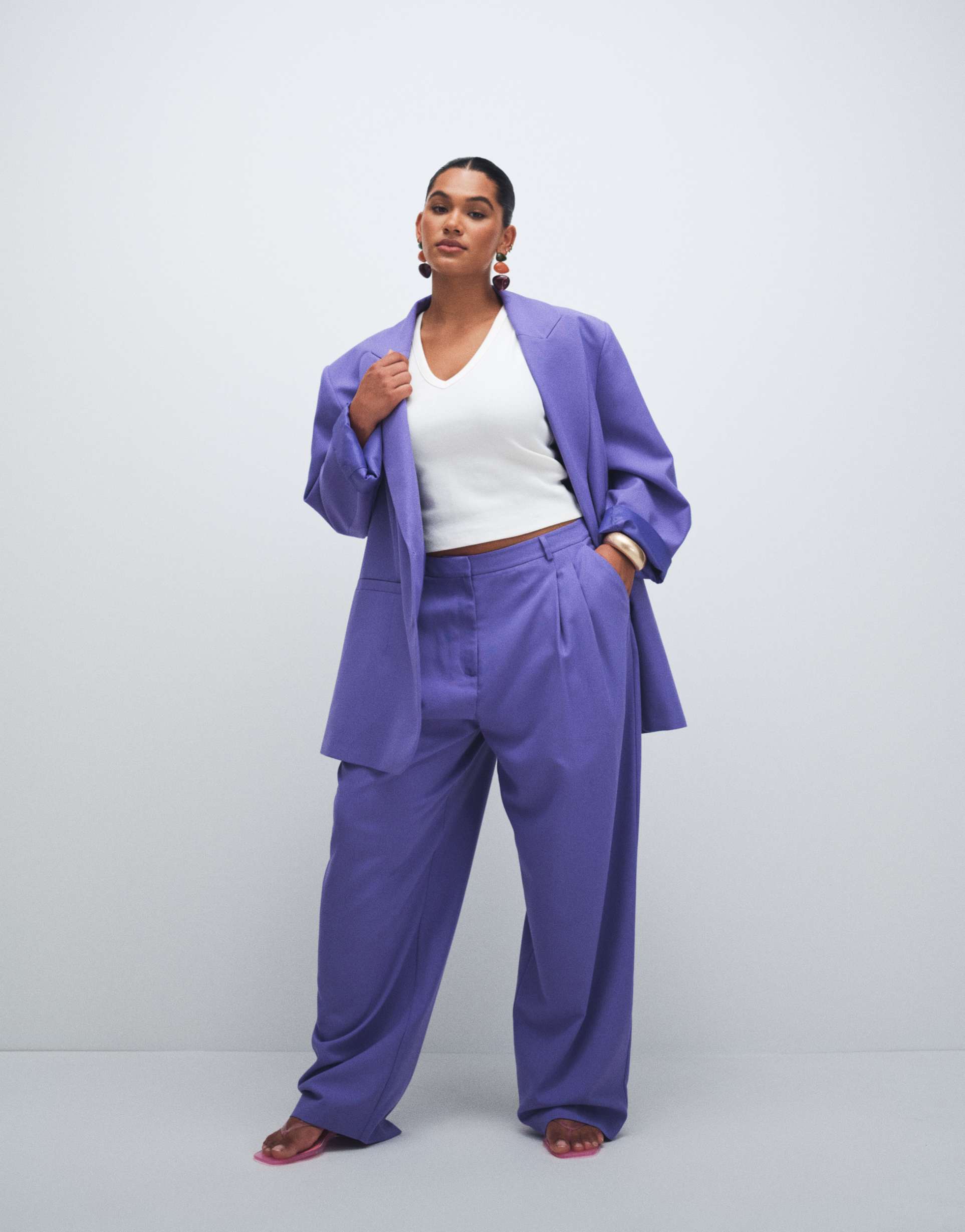 asos design curve tailored baggy tapered pants in purple
