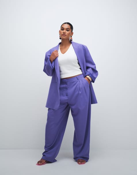 ASOS DESIGN Curve tailored baggy tapered trouser in purple - view 1