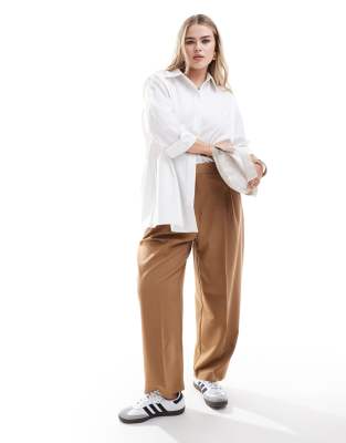 Asos Design Curve Tailored Barrel Leg Pants In Brown