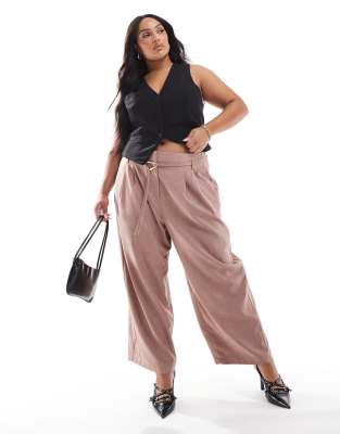 Curve tailored barrel leg pants with double ties in mink-pink