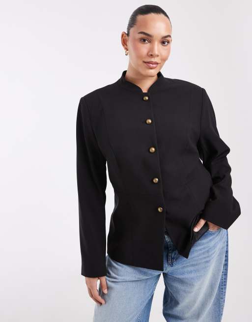 ASOS DESIGN Curve Tailored basic drummer style jacket in black, 3 of 4
