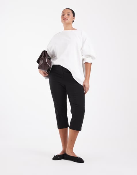 ASOS DESIGN Curve Tailored bengaline capri trouser in black - view 1