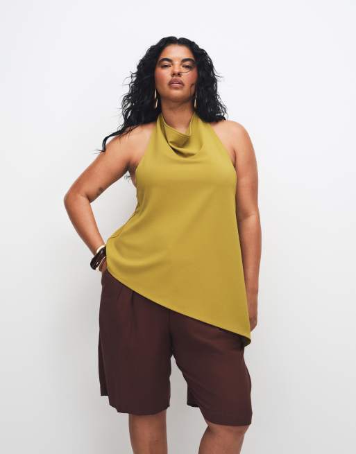 ASOS DESIGN Curve tailored bermuda shorts with linen in brown, 5 of 7