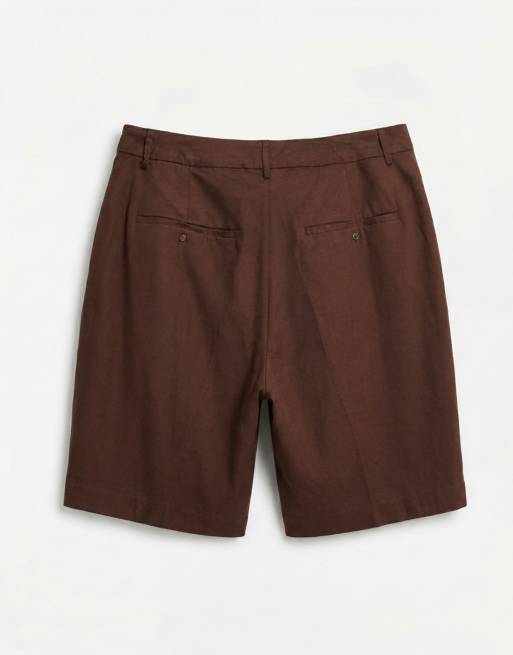ASOS DESIGN Curve tailored bermuda shorts with linen in brown, 7 of 7