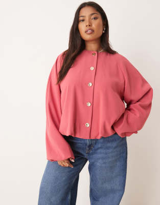 Asos Design Curve Tailored Bubble Hem Jacket With Gold Button Detail In Purple