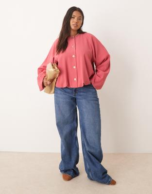 Asos Design Curve Tailored Bubble Hem Jacket With Gold Button Detail In Purple