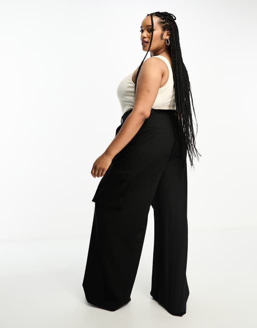 ASOS DESIGN Curve tailored cargo pants in black, 3 of 4