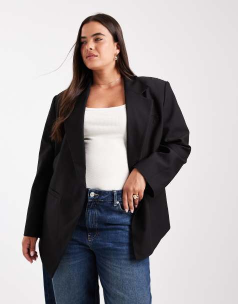 ASOS DESIGN Curve tailored cinched waist blazer in black - view 1