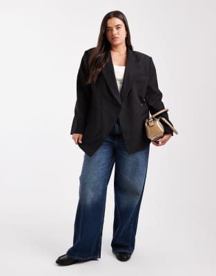 Asos Design Curve Tailored Cinched Waist Blazer In Black