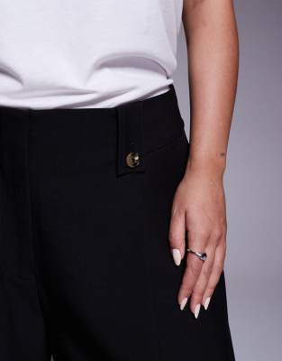 Asos Design Curve Tailored Cropped Pants With Tab Waist Detail In Black