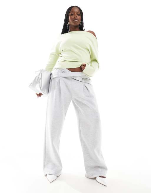 ASOS DESIGN Curve tailored crossover wide leg trackies in grey