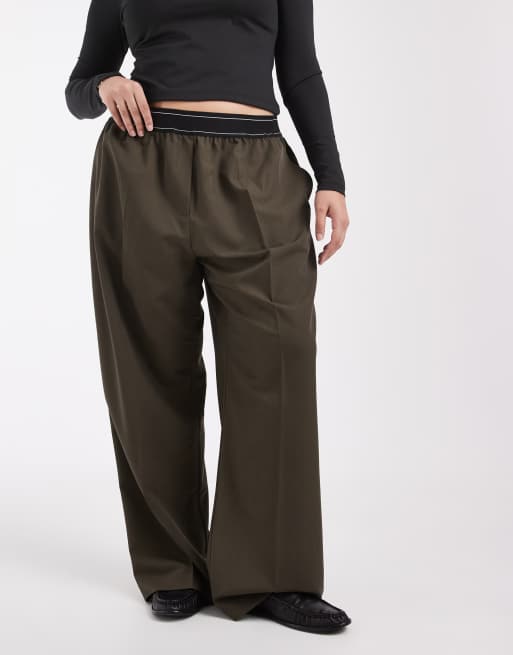 ASOS DESIGN Curve tailored elastic waist pants in olive, 2 of 5