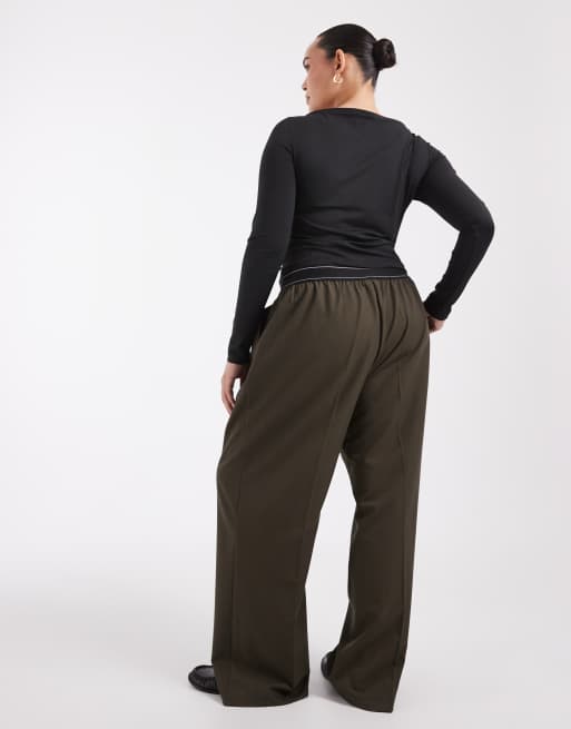 ASOS DESIGN Curve tailored elastic waist pants in olive, 5 of 5