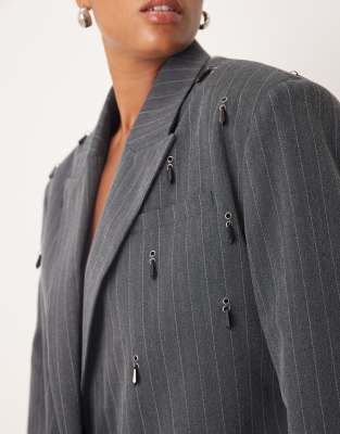 Asos Design Curve Tailored Embellished Oversized Blazer In Gray