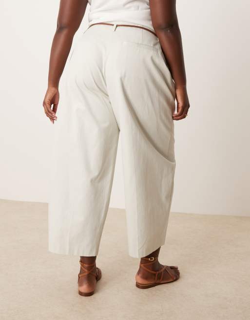 ASOS DESIGN Curve tailored extreme barrel pants with pleat detail in stone, 2 of 5