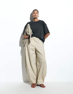 Asos Design Curve Tailored Extreme Taper Barrel Pants In Neutral