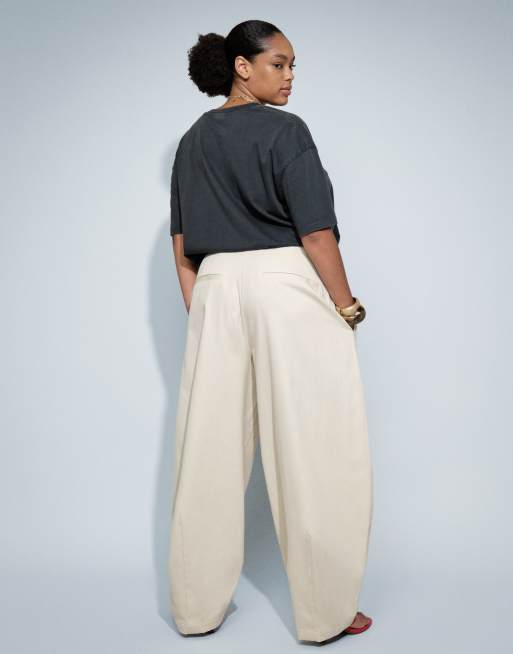 ASOS DESIGN Curve Tailored extreme taper barrel pants in stone, 4 of 9