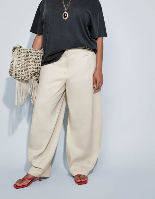 ASOS DESIGN Curve Tailored extreme taper barrel pants in stone, 5 of 9