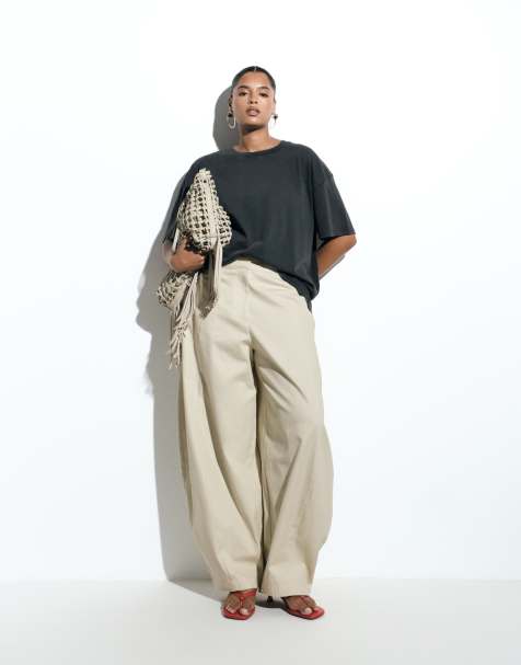 ASOS DESIGN Curve Tailored extreme taper barrel trouser in stone - view 1