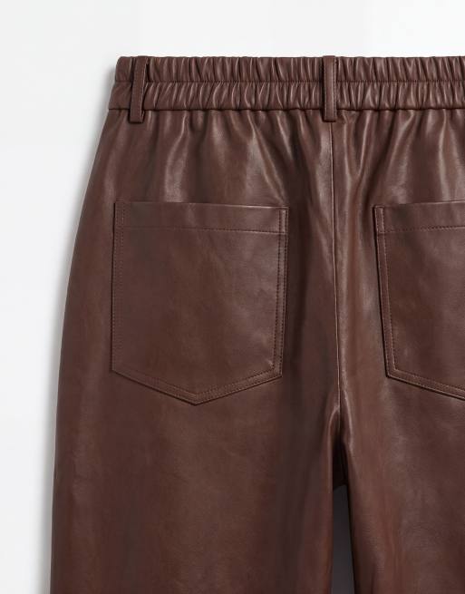 ASOS DESIGN Curve Tailored faux leather barrel trousers in light brown, 8 of 9