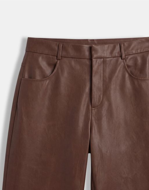 ASOS DESIGN Curve Tailored faux leather barrel trousers in light brown, 9 of 9