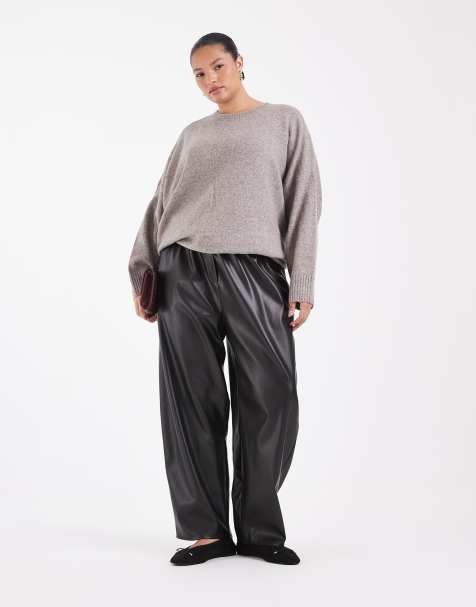 ASOS DESIGN Curve Tailored faux leather peg jogger in black - view 1