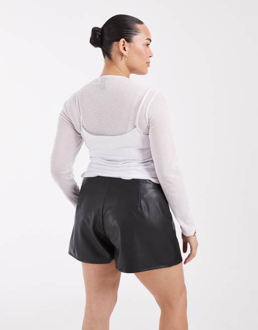 ASOS DESIGN Curve Tailored faux leather pelmet mini skort in black, 5 of 5