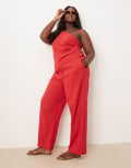 [ASOS DESIGN] ASOS DESIGN Curve tailored flower textured relaxed pants in red (part of a set) 22 RED