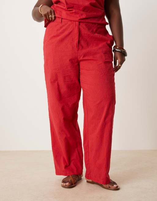 ASOS DESIGN Curve tailored flower textured relaxed pants in red - part of a set, 2 of 5
