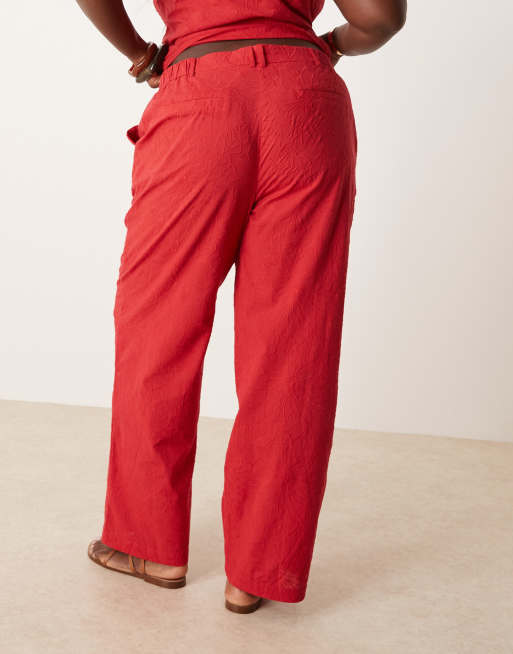 ASOS DESIGN Curve tailored flower textured relaxed pants in red - part of a set, 4 of 5