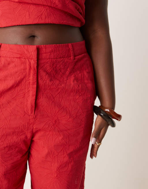 ASOS DESIGN Curve tailored flower textured relaxed pants in red - part of a set, 5 of 5