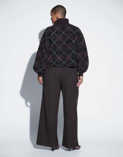 ASOS DESIGN Curve tailored fold over waist trouser in chocolate stripe, 3 of 9