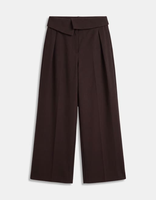ASOS DESIGN Curve tailored fold over waist trouser in chocolate stripe, 6 of 9