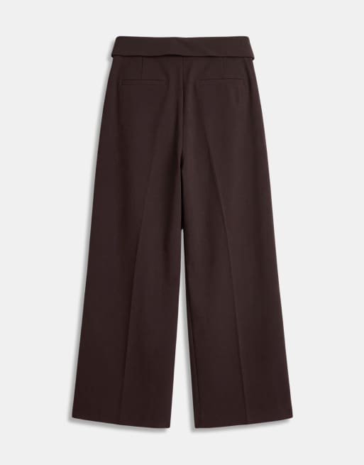ASOS DESIGN Curve tailored fold over waist trouser in chocolate stripe, 7 of 9