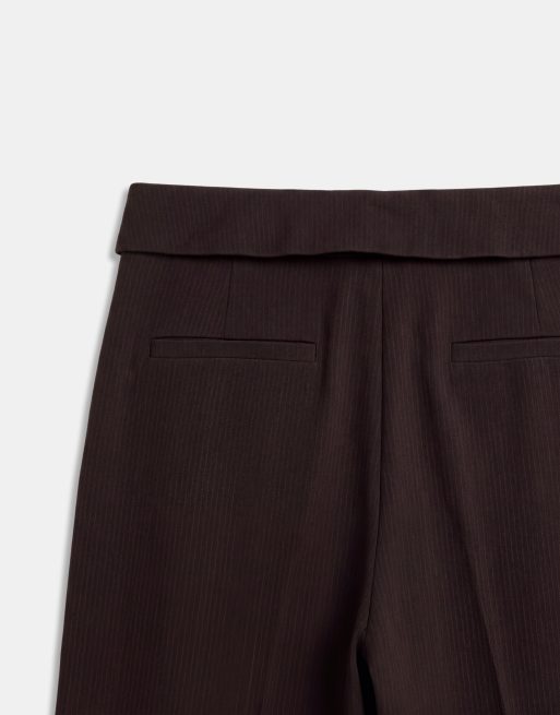 ASOS DESIGN Curve tailored fold over waist trouser in chocolate stripe, 8 of 9