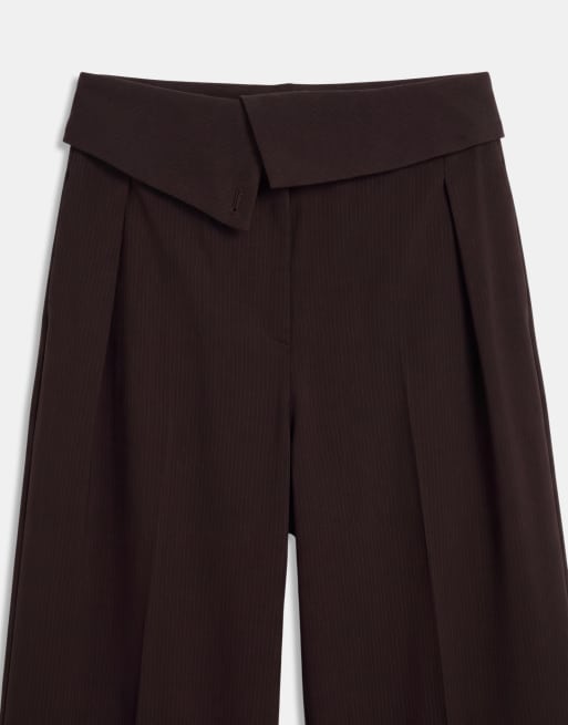 ASOS DESIGN Curve tailored fold over waist trouser in chocolate stripe, 9 of 9