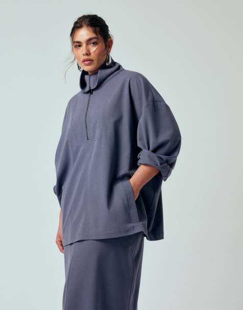 ASOS DESIGN Curve tailored funnel neck jacket in blue co ord