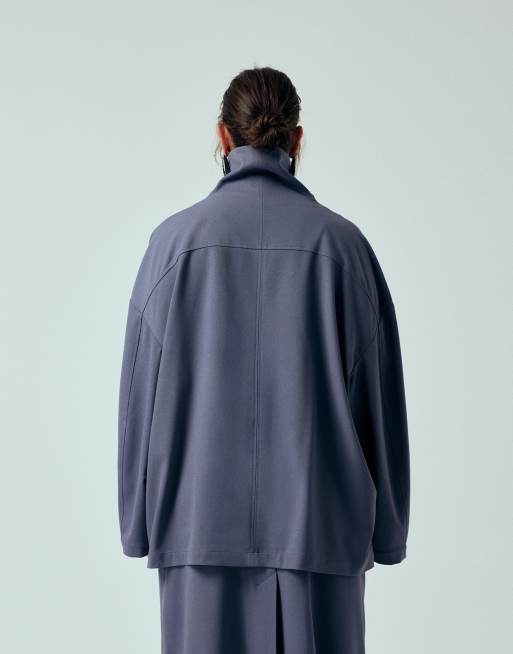 ASOS DESIGN Curve tailored funnel neck jacket in blue co ord, 4 of 4