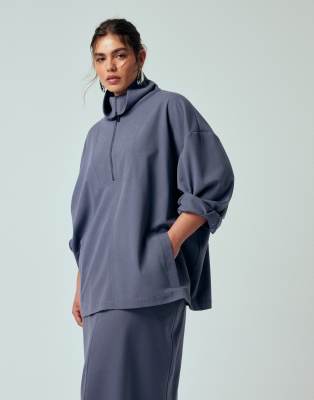 Asos Design Curve Tailored Funnel Neck Jacket In Blue