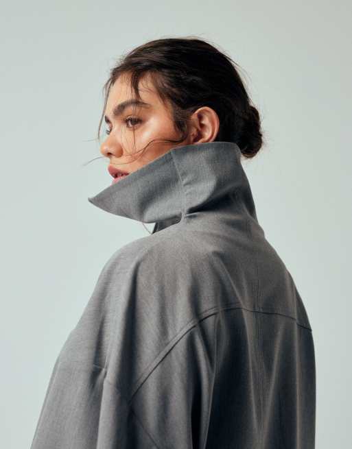 ASOS DESIGN Curve tailored funnel neck jacket in gray - part of a set, 3 of 4