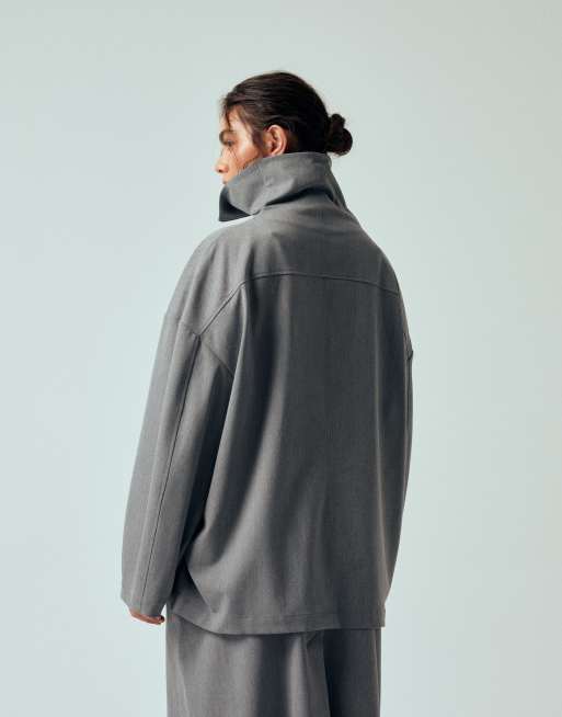 ASOS DESIGN Curve tailored funnel neck jacket in gray - part of a set, 4 of 4