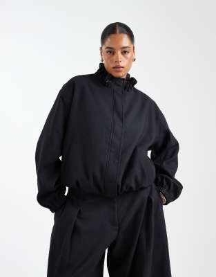 Asos Design Curve Tailored Funnel Neck Track Jacket In Black