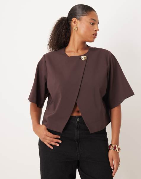 ASOS DESIGN Curve tailored gold button top in mulberry - part of a set - view 1