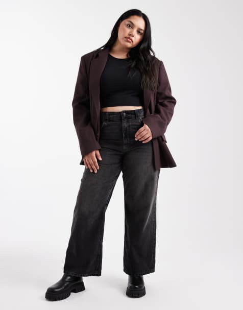 ASOS DESIGN Curve tailored grandad blazer in chocolate