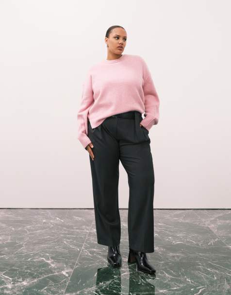 ASOS DESIGN Curve tailored high waist belted straight leg pants in grey marl - view 1